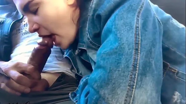 Girl  Blowjob Big Cock Stranger in the Car - Cum in Mouth
