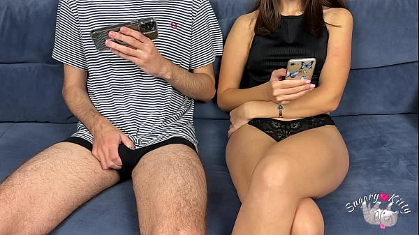 Step Brother Watching Porn With Step Sis And Masturbate Together But She Takes His Hard Cock And Handjob To Cum! Orgasm