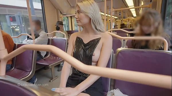 On the train with her tits out