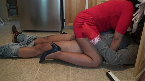 Amateur cuckold wife has rough sex in her kitchen while husband is at work