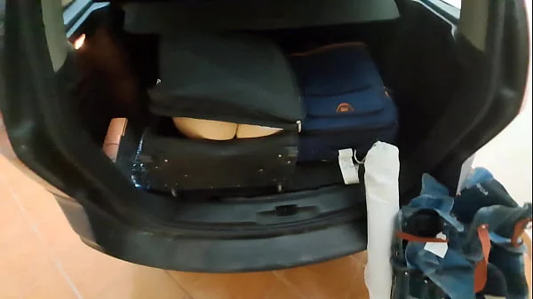 Wife hides in a travel and gets anal creampie from her husband's best friend