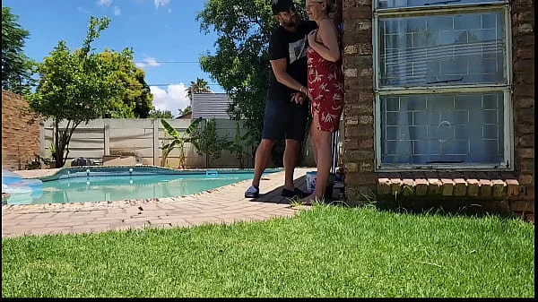 Helping my neighbors wife with her swimming pool,,standing outdoor upskirt fuck