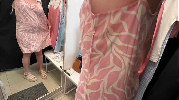 Fitting room. I spy on a busty beauty changing clothes and fuck her, ending up in her pussy