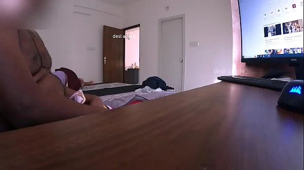 Watching porn and masturbating infront of maid while wife sleeping