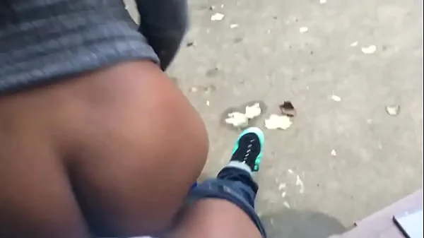 Babe bouncing on dick in public