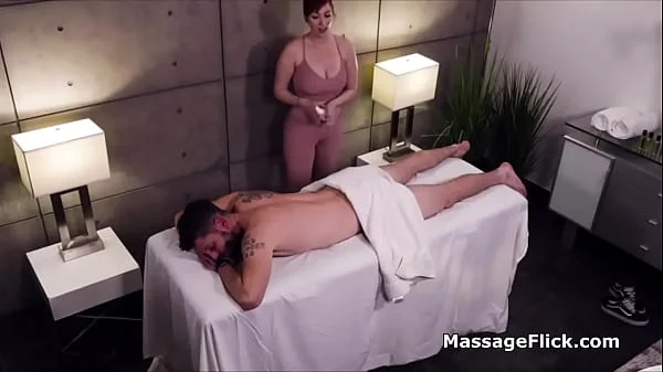 Milking cock under the table during massage