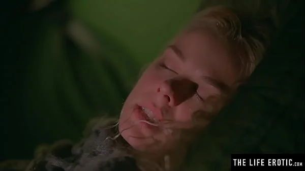 Stunning blonde drenched in sweat as she masturbates to an orgasm