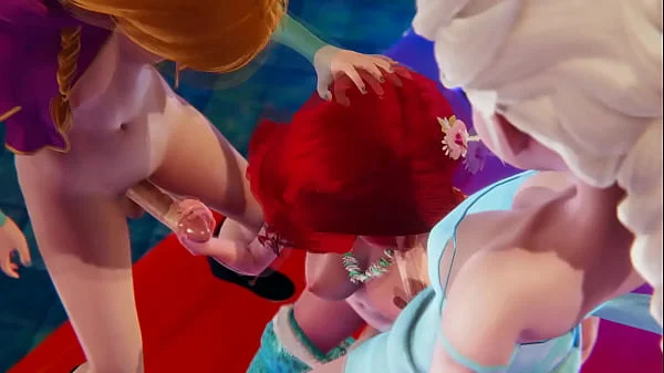 Triple Futa - Anna, Elsa and Ariel - Frozen and Little Mermaid 3D Porn