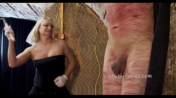 Cruel Blonde MILF Whips Guy's Cock