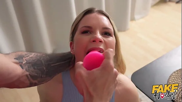 Fake Hostel - Young blonde thick wife with big soft tits and tight shaved pussy Katerina Rina cheats on her sugardaddy husband to have an orgasm on hotel workers big cock