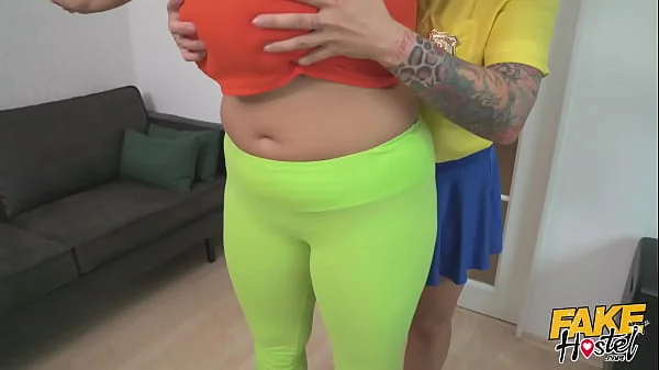 Fake Hostel - Big busty blonde cheating wife gets searched by horny BBW airport security when she finds a bottle of lube in her ass and then needs to get some lesbian boobs action before giving her an orgasm so instense she squirts on a window